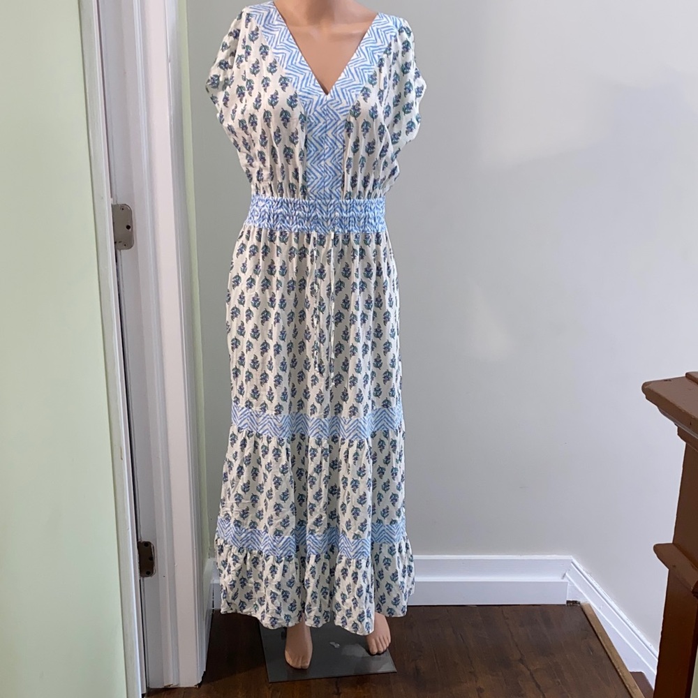 RACHEL ZOR Blue and White Patterned Maxi Dress